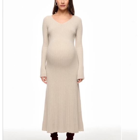 PIETRO BRUNELLI Maternity Beige Midi Sweater Dress SMALL Ribbed Italian $200 - Picture 1 of 9